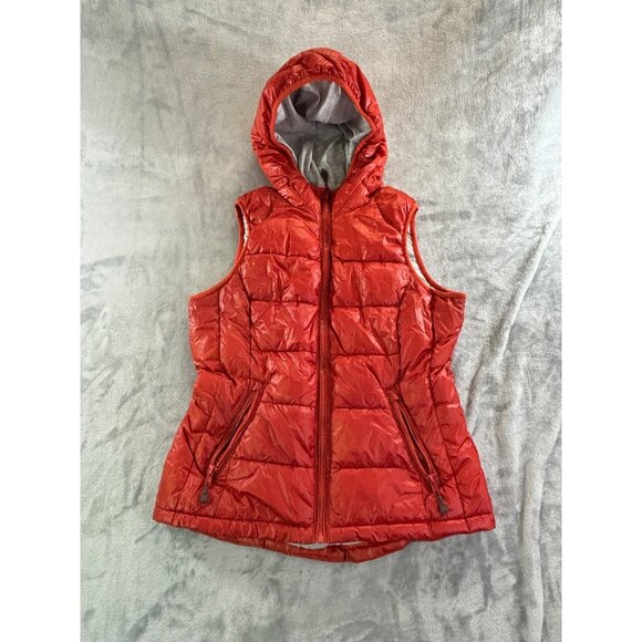 Tangerine Vest women's small orange puffer lined w/ hoodie and pockets full Zip - Picture 6 of 7